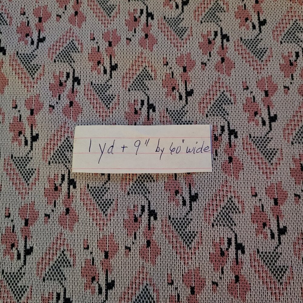 Vintage Single Knit Floral Fabri Pink Floral and Abstract 1 Yard + 12" x 60 Wide